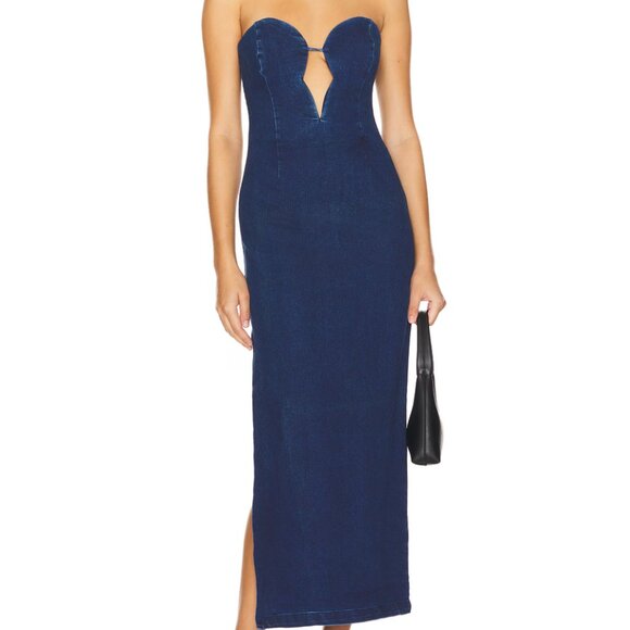 Bardot Dresses & Skirts - NWT Bardot Eleni Denim Strapless Plunge Midi Dress Size US 12 $179